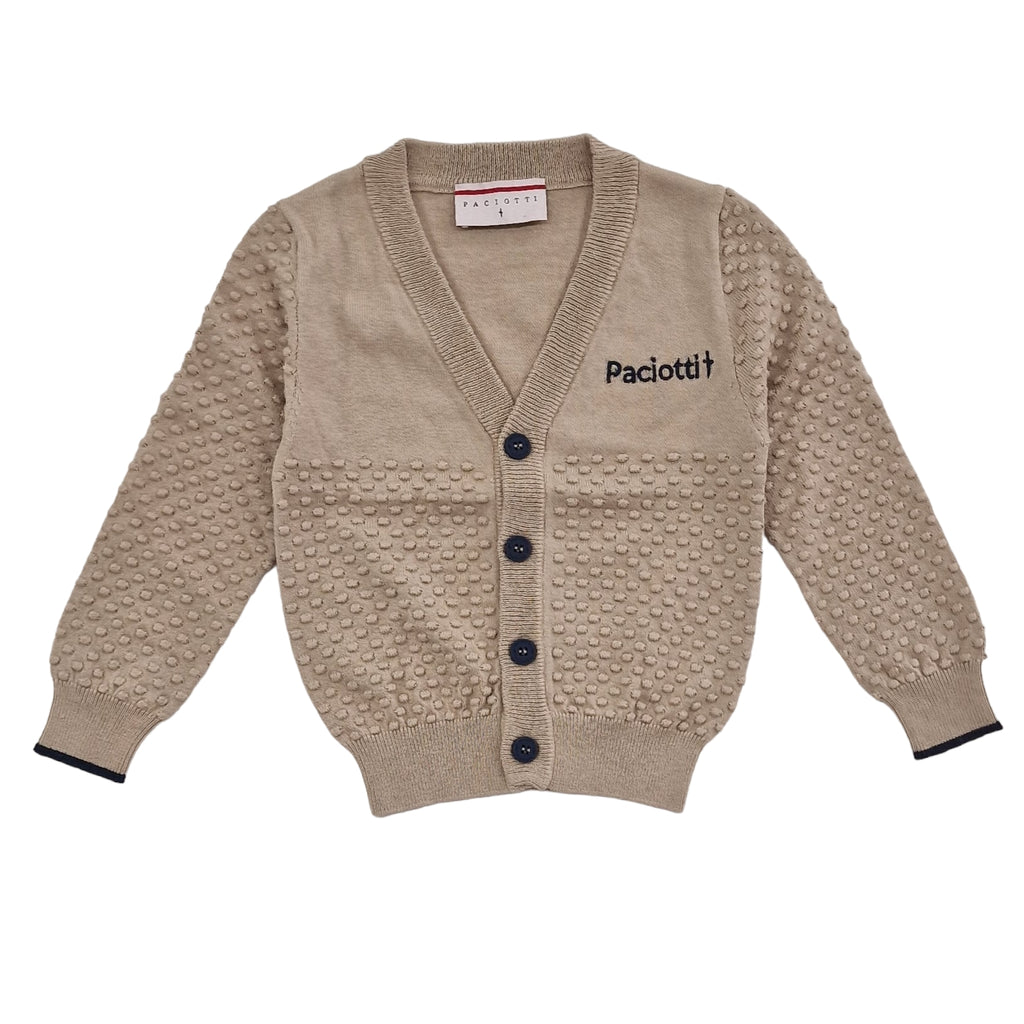 Cardigan bambino beige con effetto punti rialzati