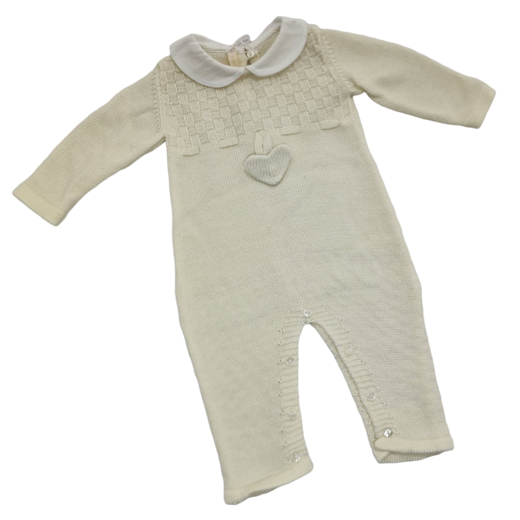 Tutina neonata 100% lana panna con laccetto cuore