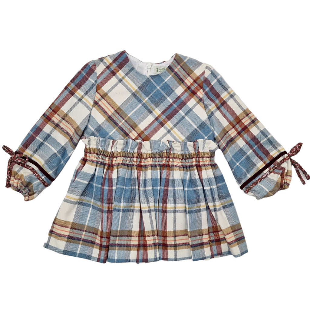 Vestito bambina scozzese con fiocco su maniche