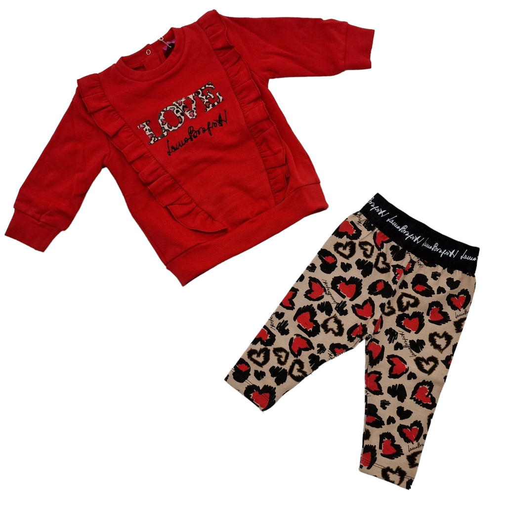 Completo bambina con stampa love con leggings cuori coordinati